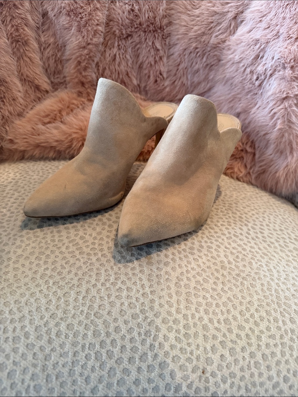 Gianni Bini Taupe Suede Pointed-Toe Mules